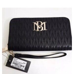 Badgley Mischka Wristlet Black Quilted Vegan Leather Wallet W/ Phone Pocket